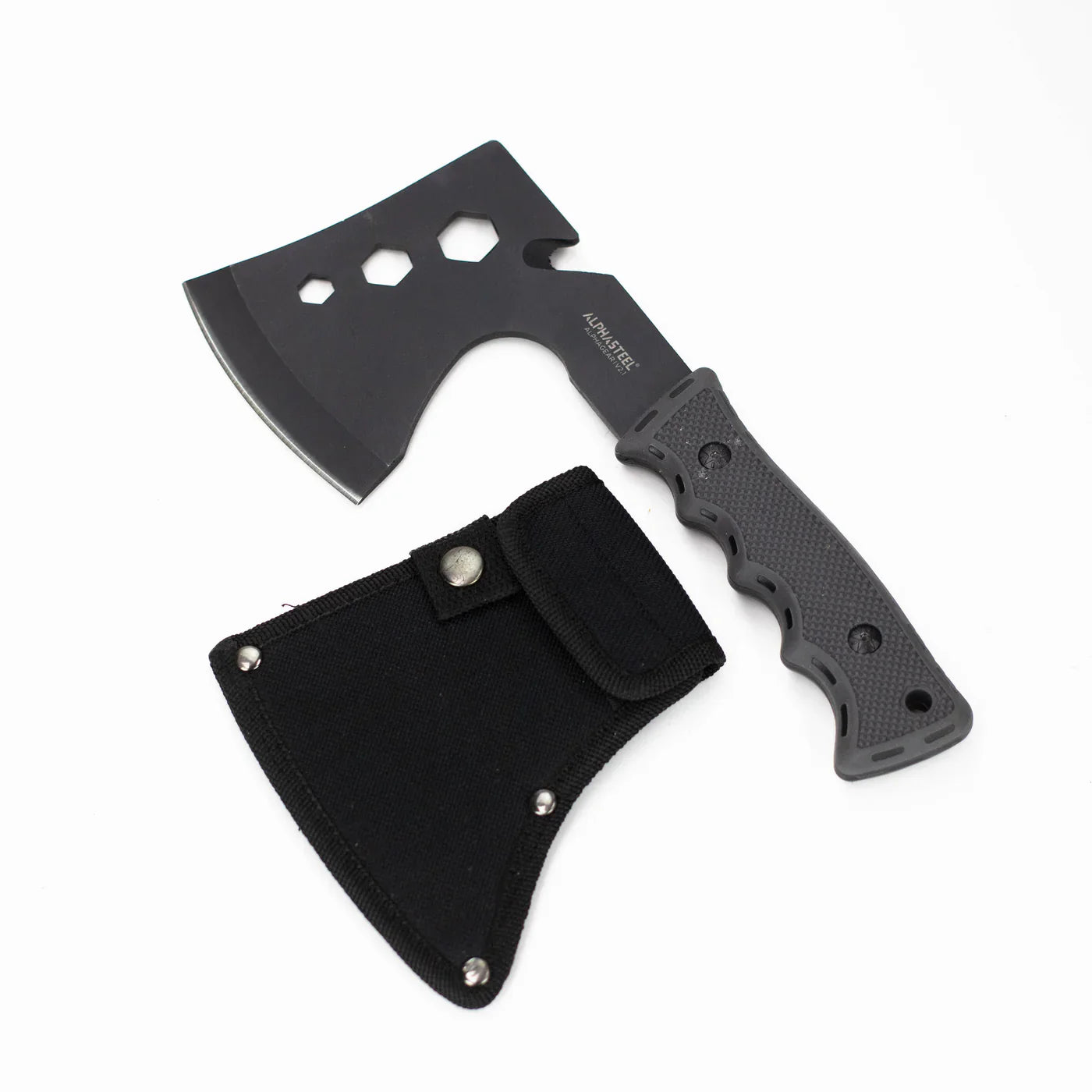 ALPHASTEEL – 10″ Tactical Axe w/ Sheath Black Hatchet