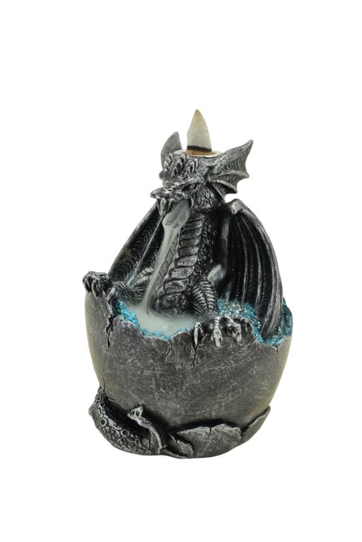 ZenN – Silver Black Dragon w/ LED Backflow Incense Burner 4.4×4.4×6.1”