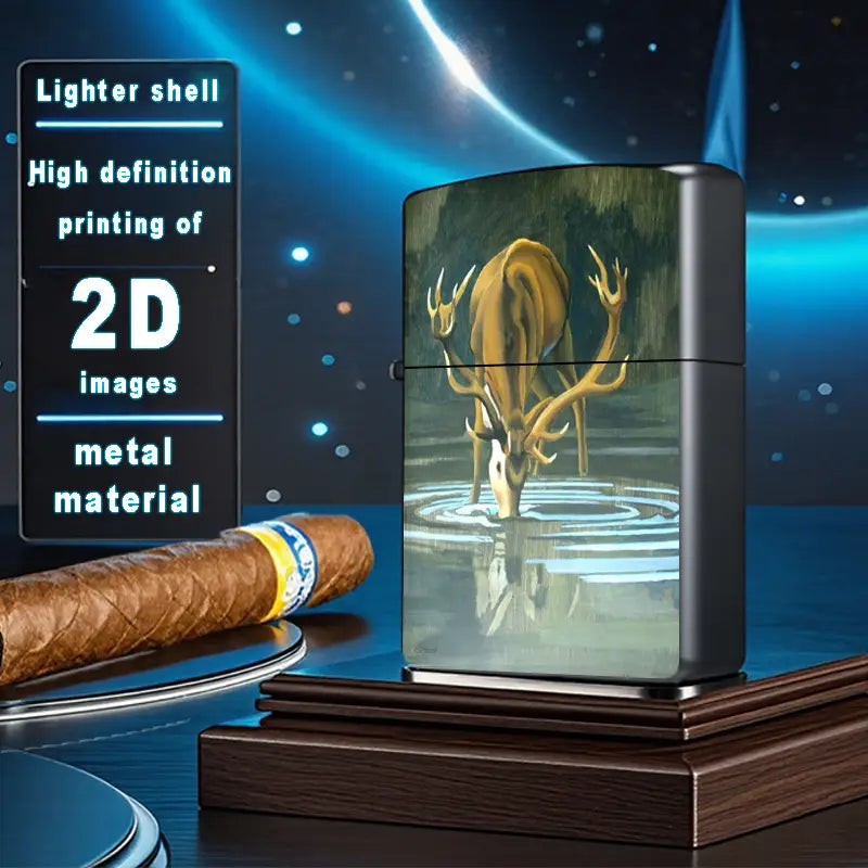 2D Deer Drinking Water in Forest Aluminum Lighter Shell,