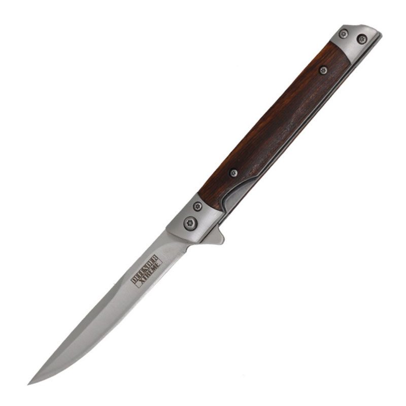 Defender-Xtreme – 8″ Laser Stripe Blade Wood Handle Ball Baring Folding Knife