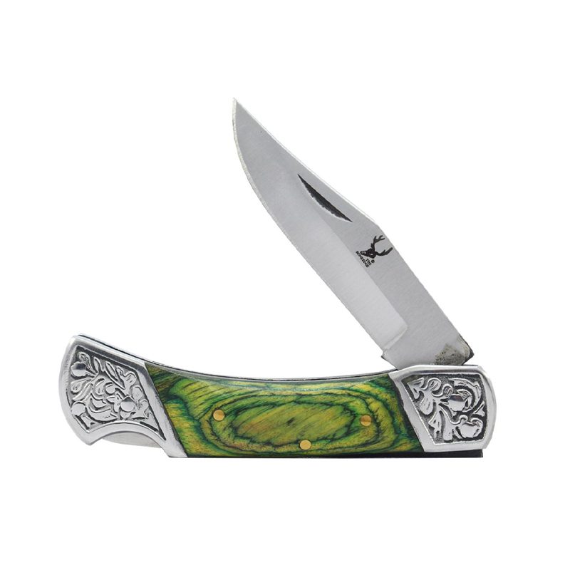 7″ Green Wood Handle Folding Pocket Knife