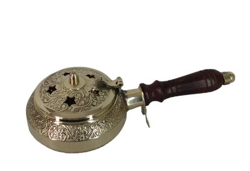 ZenN - Brass Charcoal Burner w/ Wooden Handle Stars