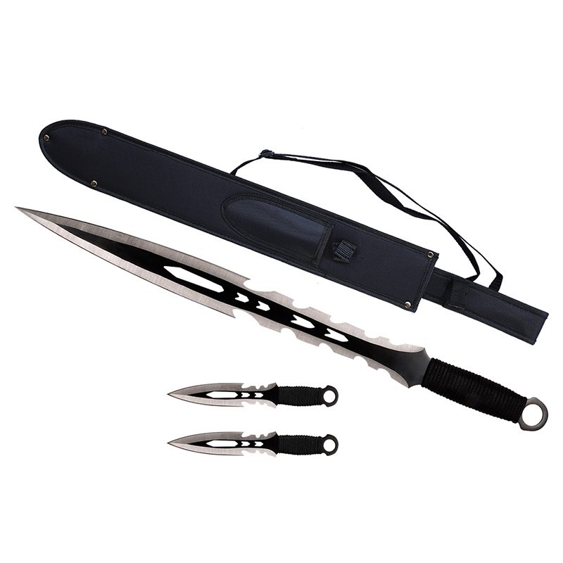 27″ Black Talon Tactical Machete Sword w/ Two 8″ Throwing Knives