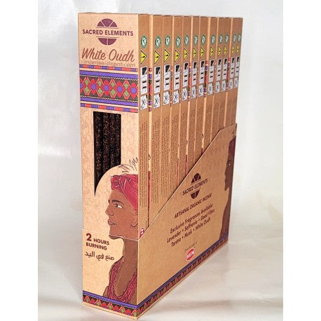 Sacred Elements Organic - White Oudh Premium Masala Hand‑Rolled Incense Sticks (15g, 2 hr burn, 8–10 sticks)
